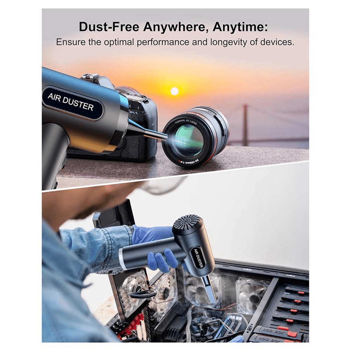 Compressed Air Blower with HD Display, Rechargeable and Portable Cleaning Kit For Computer, Laptop, Home and Office