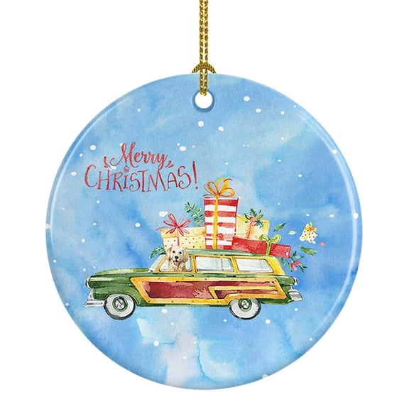 Merry Christmas Golden Retriever Ceramic Ornament 2.8 in x 2.8 in