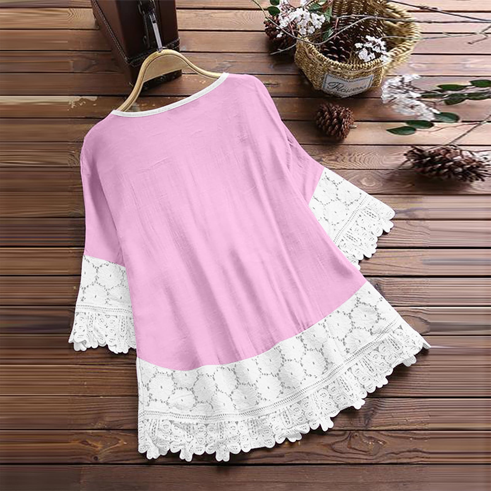 Timegard Plus Size Tops for Women Lace 3/4 Sleeve Keyhole Timegard Plus Size Tops for Women Lace 3/4 Sleeve Keyhole