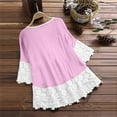 thumbnail image 4 of FAVIPT Cotton Linen Shirts for Women 3/4 Length Lace Sleeve V Neck Blouses Boho Retro Embroidered Patchwork Tops Casual Peasant Loose Tees 2025 Purple,S, 4 of 6