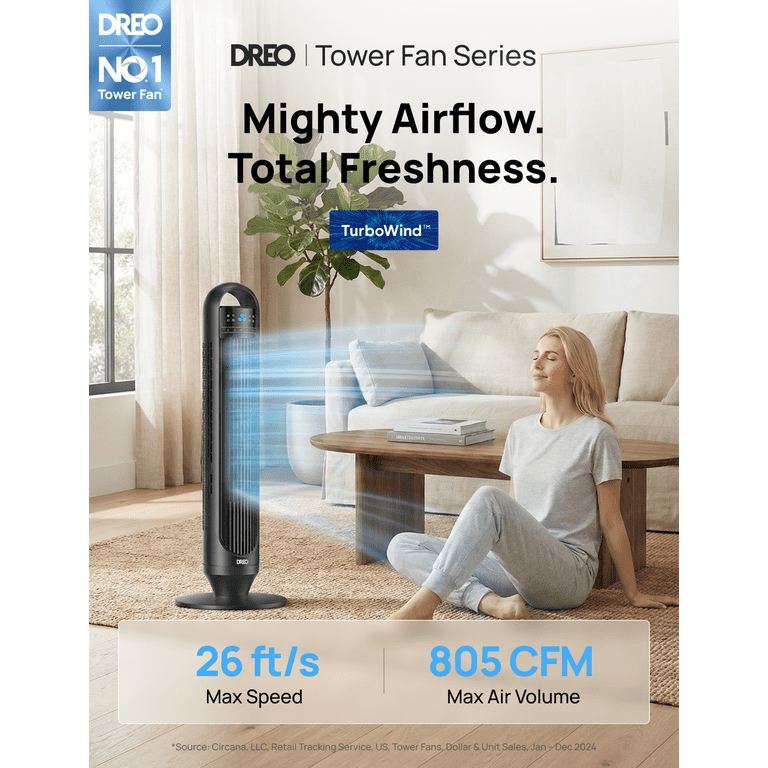 DREO 32" Smart Tower Bladeless Fan, Wi-Fi Enabled photo 3