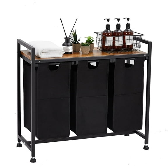 Laundry Hamper with Shelf & 2-4 Pull-Out Removable Bags (11.5 Gal Each), Heavy Duty Laundry Basket Organizer, Clothes Sorter w/Top Storage Shelf for Bathroom, Dorm, Laundry Room, Hotel