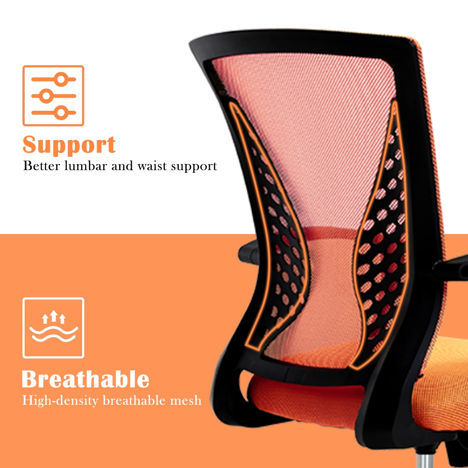Mesh Office Chair Ergonomic Desk Chair w/Comfortable Seat Lumbar Support, Adjustable Mid Back Rolling Task Computer Chairs for Adults, Orange