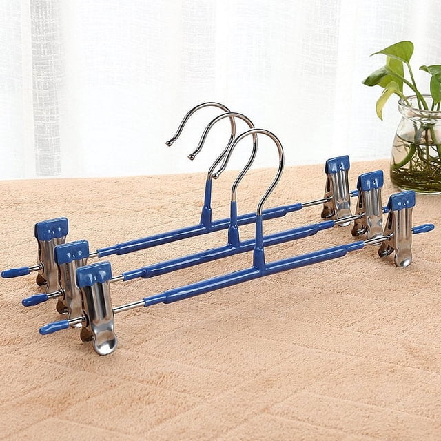 5Pcs Pants Drying Rack Space Saving Drying Hanger with Metal Clip Stainless Steel Hanger for Pants Trousers Light Blue Bold