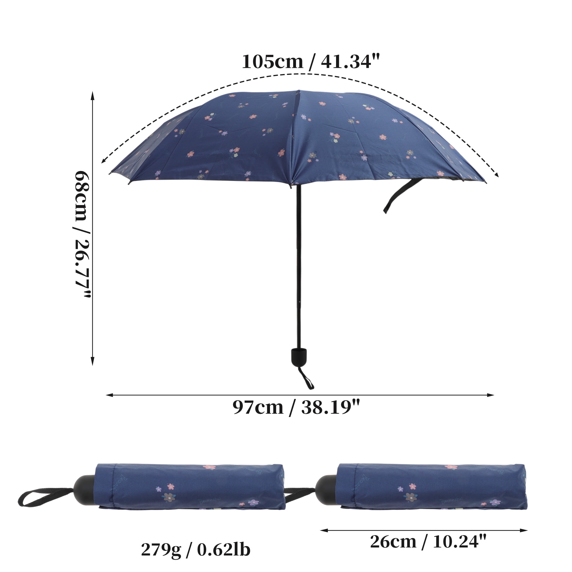 Unique Bargains Portable Manual Open Close Rain Umbrella Navy Blue
