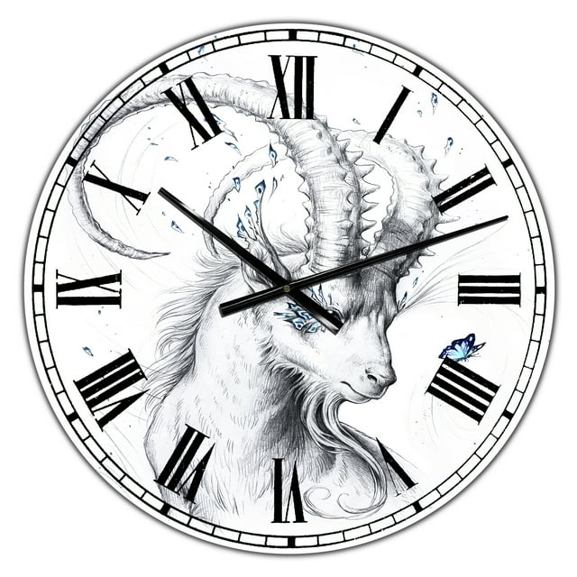 DesignArt Horloge Murale Grand Capricorne Bleu Dessiné à la Main
