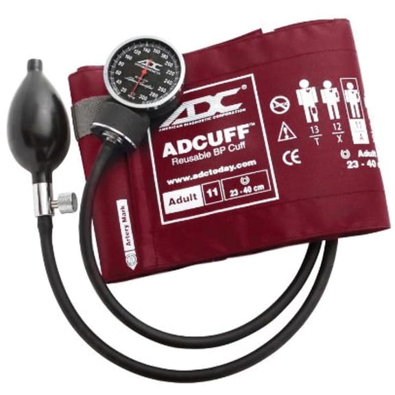 adc diagnostix 720 pocket aneroid sphygmomanometer with adcuff nylon blood pressure cuff, adult, burgundy