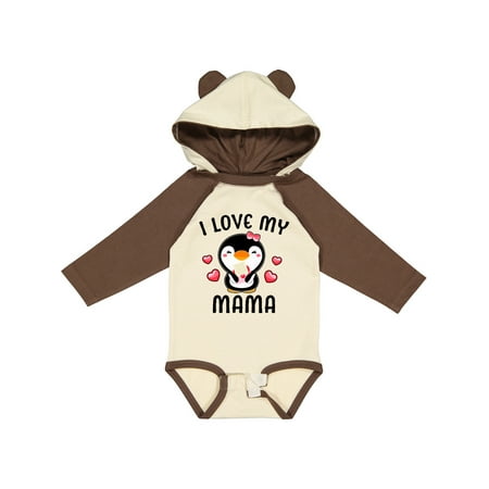 

Inktastic I Love My Mama with Cute Penguin and Hearts Gift Baby Girl Long Sleeve Bodysuit