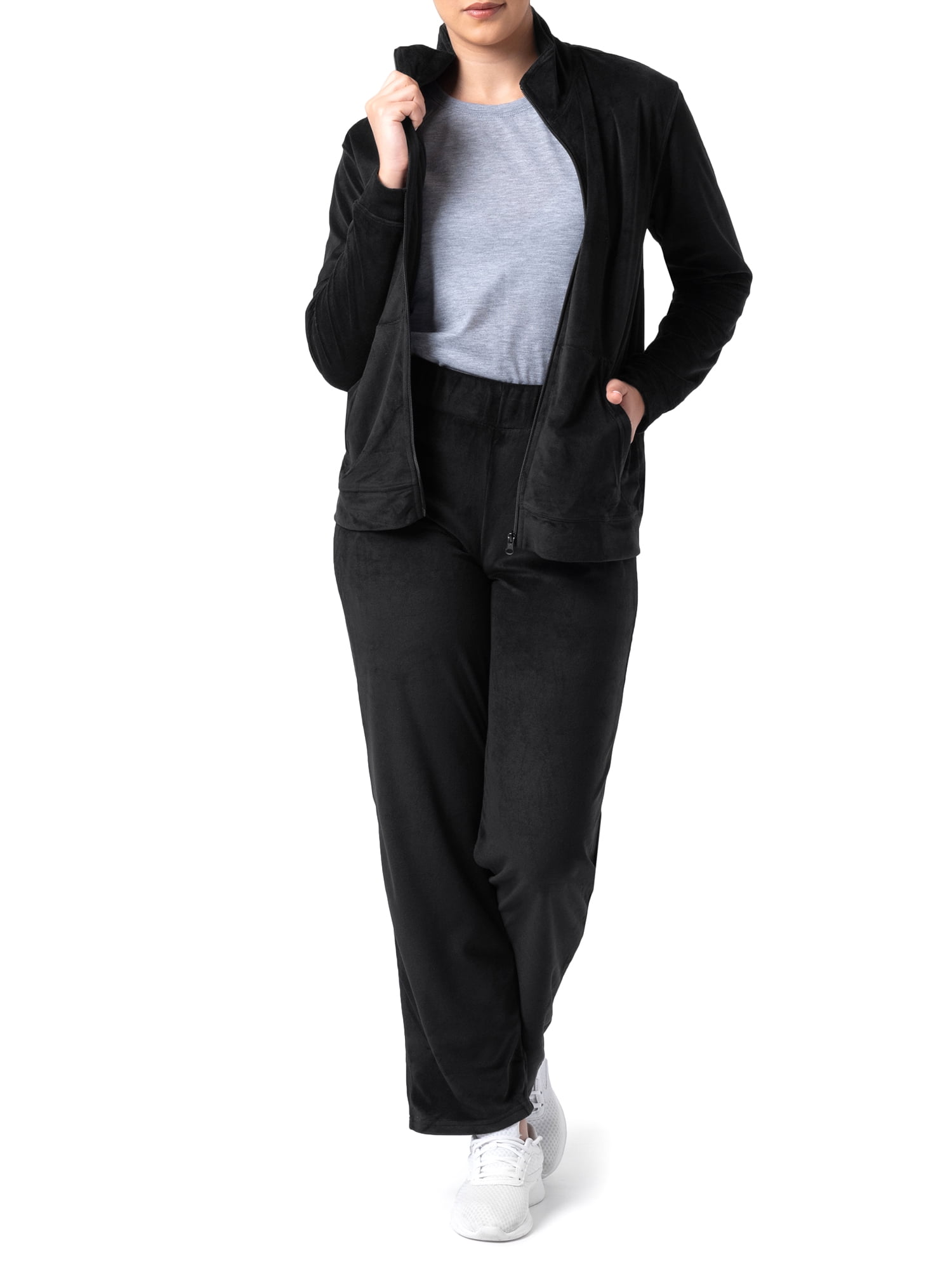 Athletic Works Women's Soft Velour Jacket and Pant Tracksuit, Size S-XXL