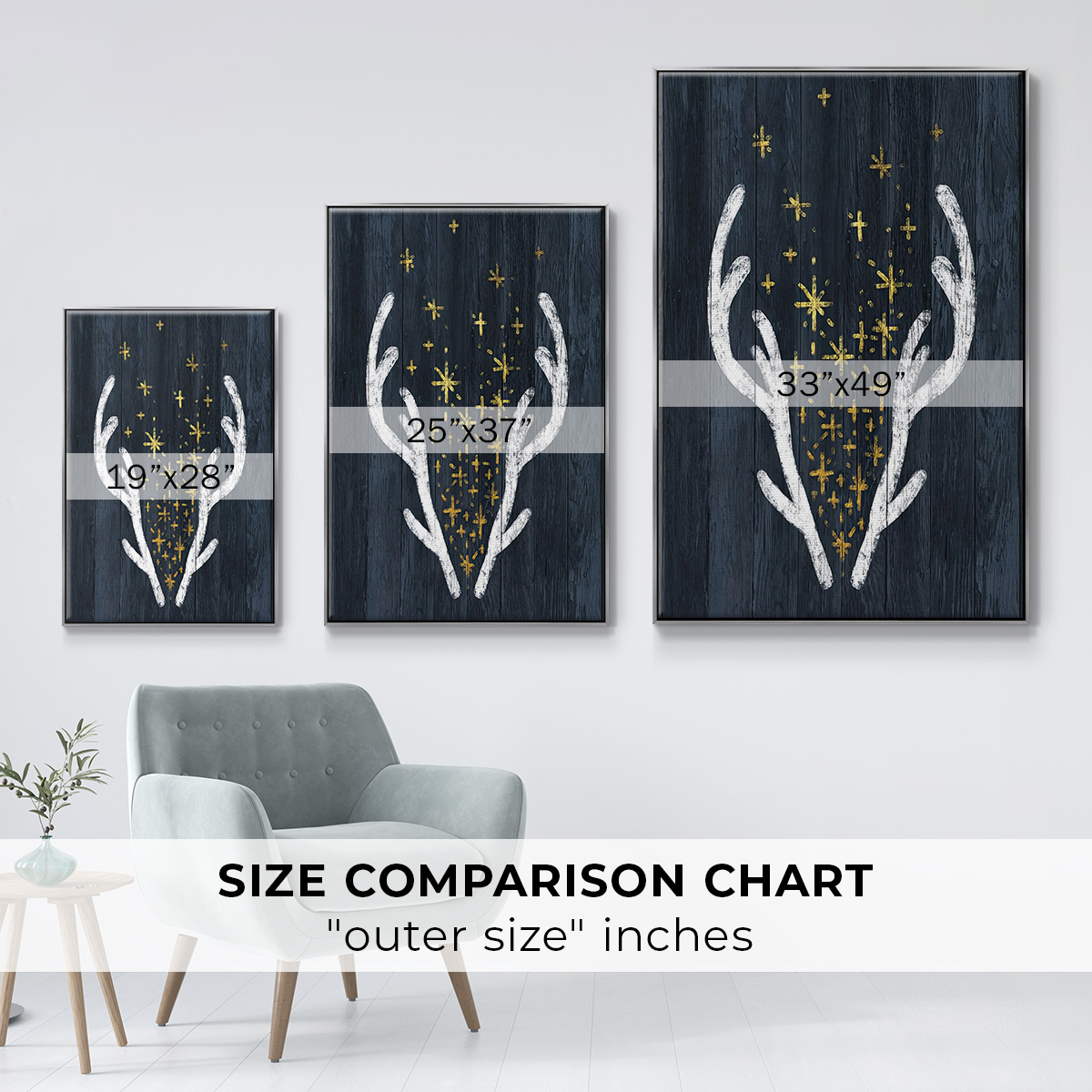 Antlers & Magic - Framed Gallery Wrapped Holiday Canvas - 25 x 37 - Silver Frame