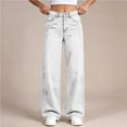 thumbnail image 6 of fnnxnal Girls' High-Waisted Baggy Wide-Leg Jeans - White Y2K Vintage Relaxed Loose Fit Casual Pants for School & Play,Size 9-10 T, 6 of 9