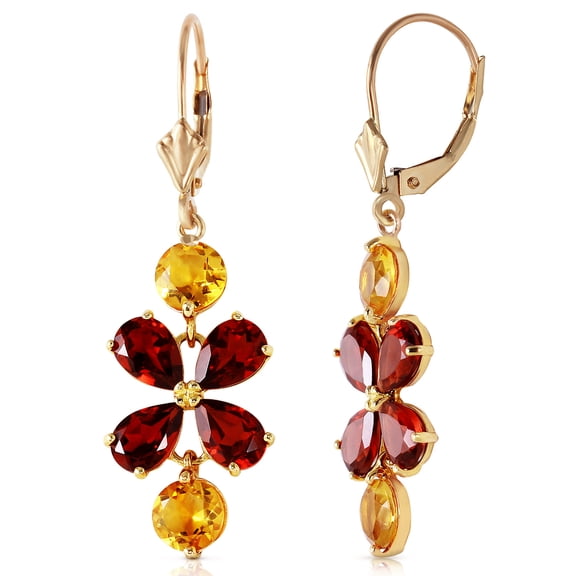 Galaxy Gold 14k Yellow Gold Garnet and Citrine Flower Dangle Earrings