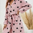 thumbnail image 5 of Arlun Plush Short Hooded Robes for Women Heart & Striped Graphic Long Sleeve Fuzzy Bathrobes Shawl Collar Soft Warm Cozy Wrap Loungewear Sleepwear Robe with Belt and Pockets 2-Pink S, 5 of 7