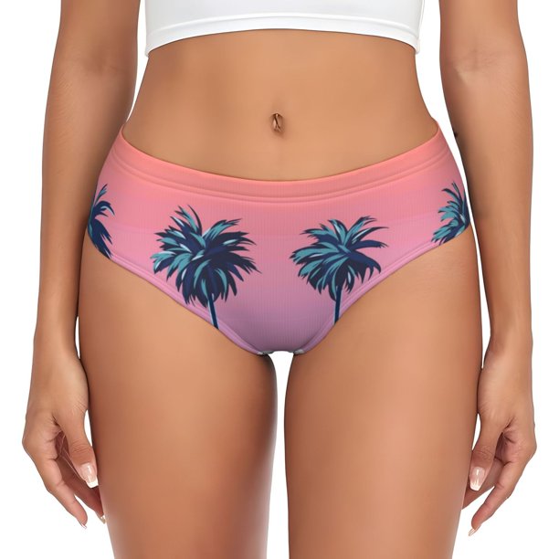 Balery Beach with Palm Trees Ropa Interior de Algodón para Mujer con Dibujo – Braguitas Cómodas y Elásticas, Estilo Clásico-Small