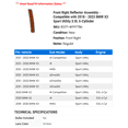 thumbnail image 2 of Front Right Reflector Assembly - Compatible with 2018 - 2022 BMW X3 Sport Utility 3.0L 6-Cylinder 2019 2020 2021, 2 of 2