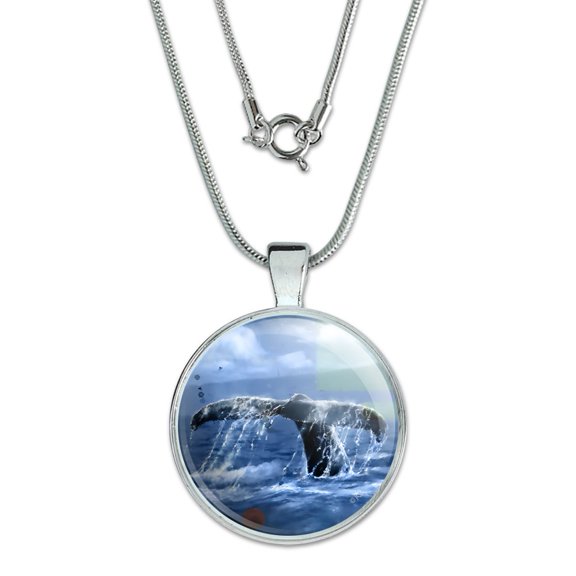 Whale Tail Ocean 1" Pendant with Sterling Silver Plated Chain
