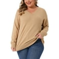 thumbnail image 2 of DARING DIVA Plus Size Long Sleeve V Neck Knit Pullover Sweater 2X Khaki, 2 of 5