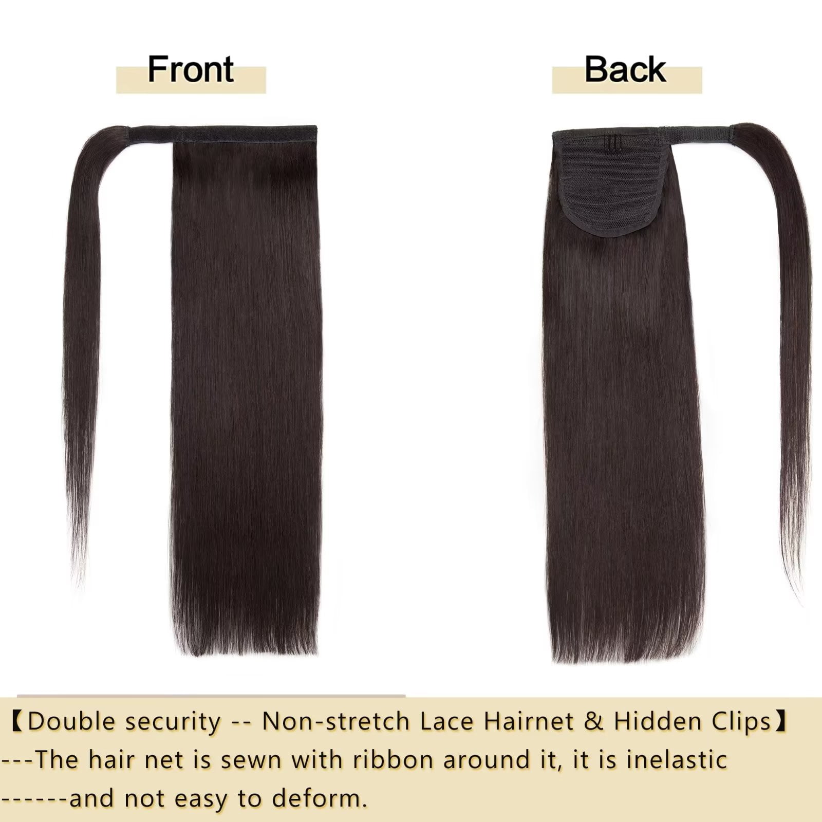 MY-LADY Remy Human Hair Extensions Ponytail Magic Paste Extensions Hair Wrap Around Ponytail Hair Piece Clip in Straight 22inch #1B Natural Black