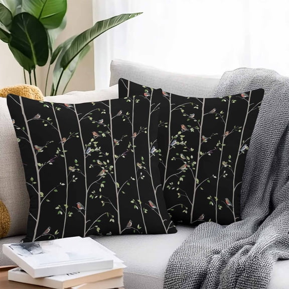 Throw Pillow Covers 26x26 Inch Set of 2, Sparrow Waterproof Outdoor Pillow Covers, Spring Birds on The Branches Vintage Country Black Decorative Cushion Pillowcases for Couch, Sofa, Bed, Patio