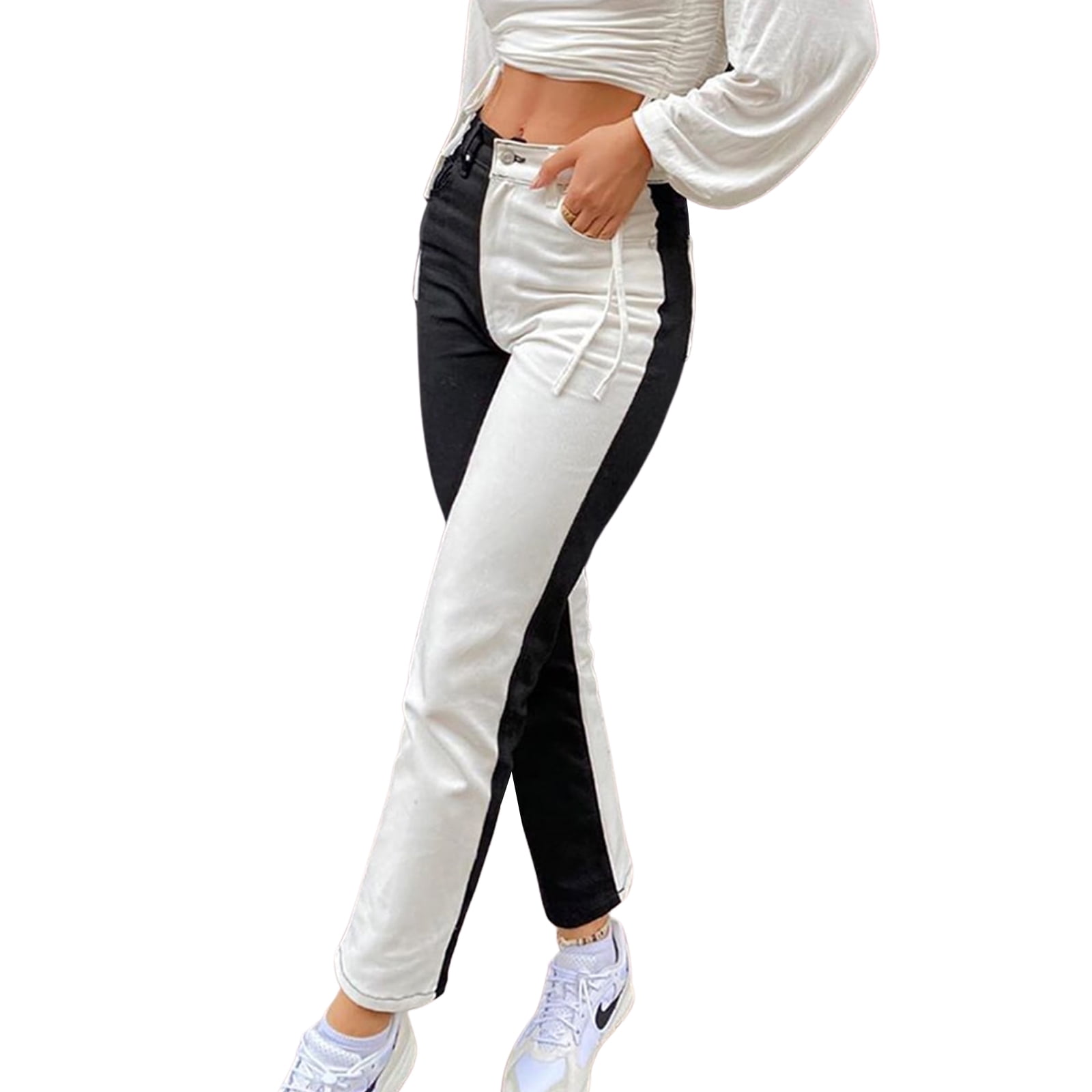 Women Straight Leg Jeans, Casual High 