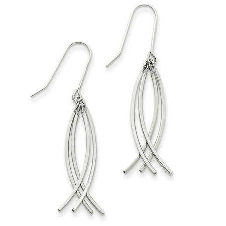 14k White Gold Curved Stick Dangle Earrings