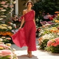 thumbnail image 6 of JULMCOMO Summer Dresses for Women Polka Dot One Shoulder Casual A Line Flowy Maxi Dresses Tie Strap Beach Vacation Sundresses Red M, 6 of 6