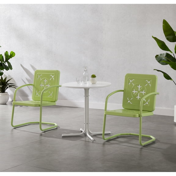 Crosley Furniture Azalea 3Pc Retro Outdoor Bistro Set in Key Lime/White Satin