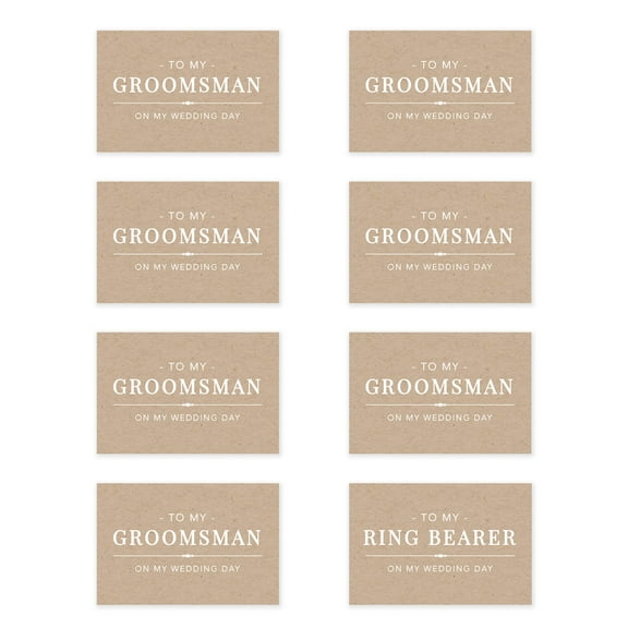Koyal Wholesale Groomsmen Wedding Day Gift Cards with Envelopes set of 8 Kraft Brown On My Wedding Day Cards, 4 x 6-In