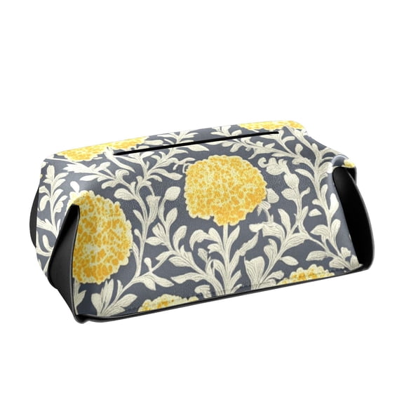 Yellow Flower Art Tissue Box Cover Leather Square Rectangle Tissue Box Holder for Bathroom Living Room Desk Office Decor