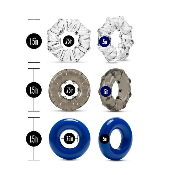 Eden Triple Stretch Penis Ring Set, Enhances Stamina & Erection Strength, Soft & Reusable, Body-Safe TPE, Multi-Colored, 3 Count