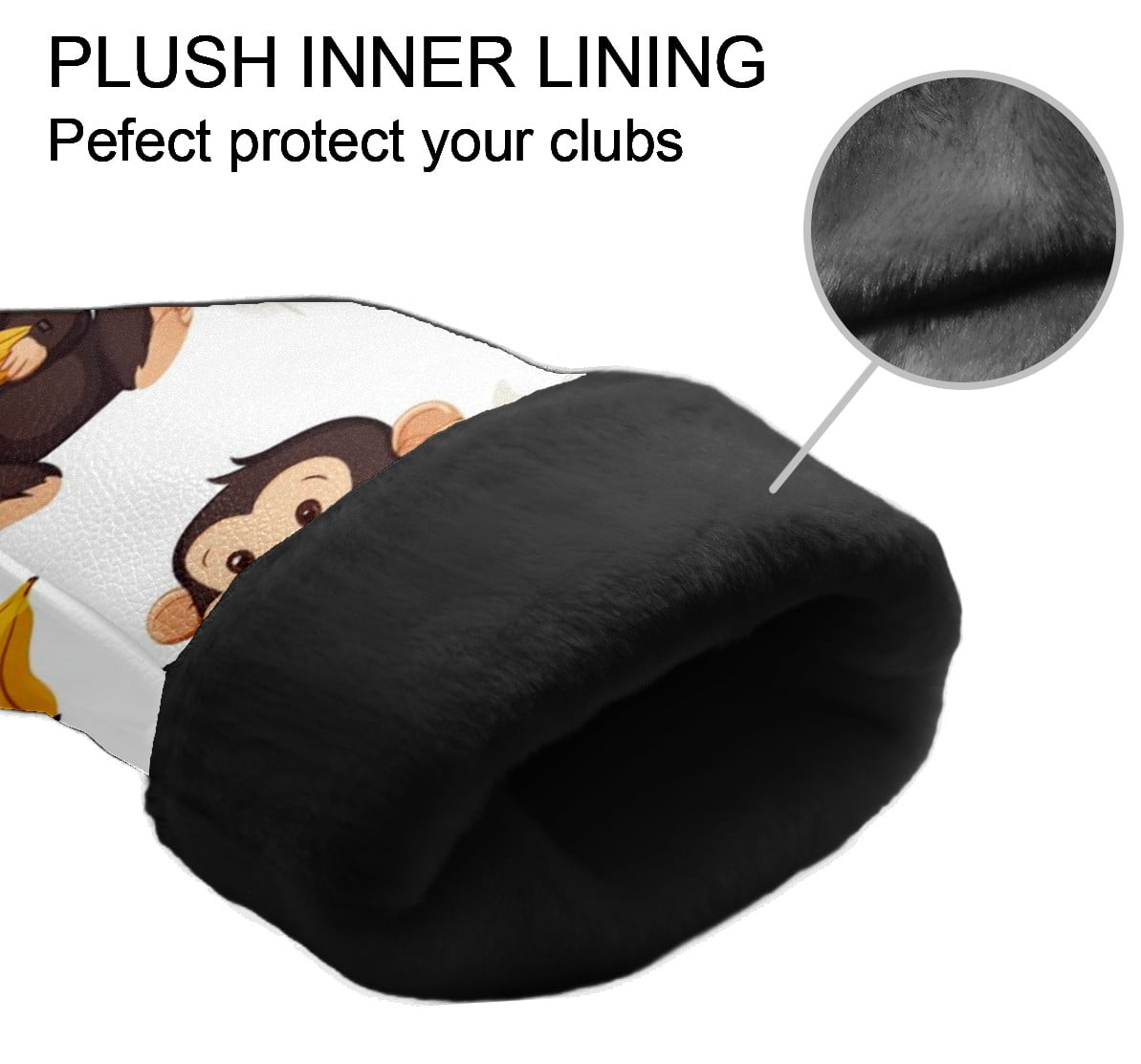 Golf Head Covers Playful Cartoon Monkey Design for Driver, Wood & Hybrid, Premium Waterproof PU Leather with Plush Lining, Funny Animal Golf Gifts