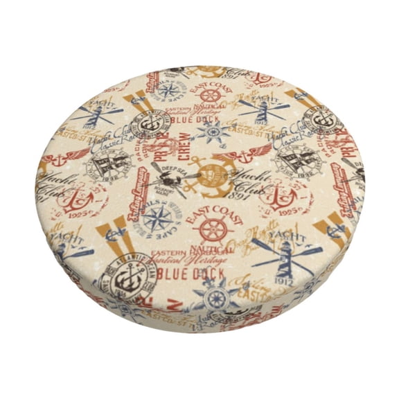 Kdxio Vintage Nautical Print Stool Covers Round,Stretch Round Bar Stool Covers Washable Bar Stool Cushion Slipcover for 12-15 Inch Chair