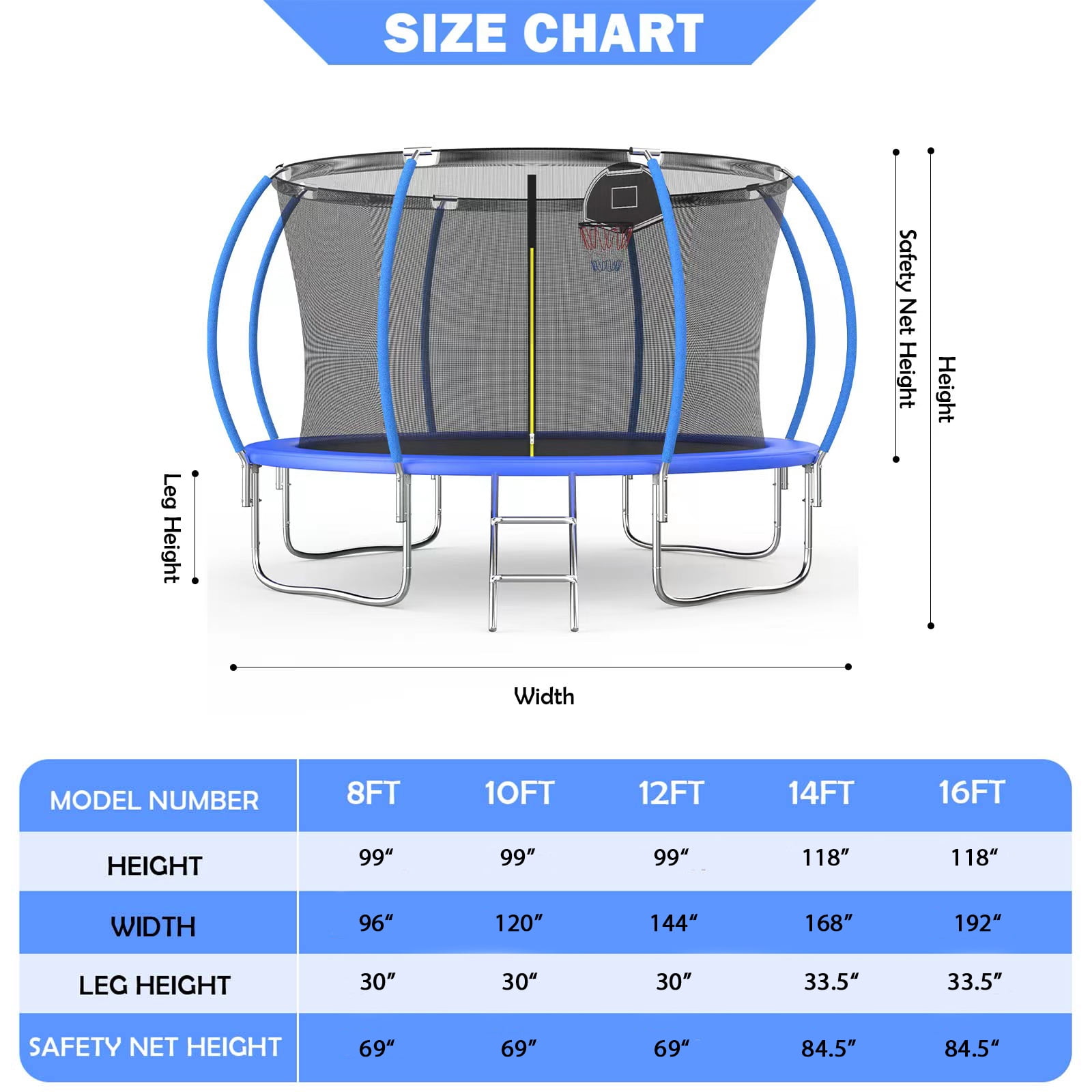 12FT Outdoor Trampoline with Basketball Hoop and Ladder for Kids and Adults，Heavy Duty Recreational Pumpkin Trampoline with Safety Enclosure,Anti-Rust Frame,Backyard Trampoline for Gift,Blue
