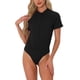 thumbnail image 1 of INSPIRAR CHIC Blusa de cuerpo con cuello alto y mangas cortas con botones para mujer XS Negra, 1 of 6
