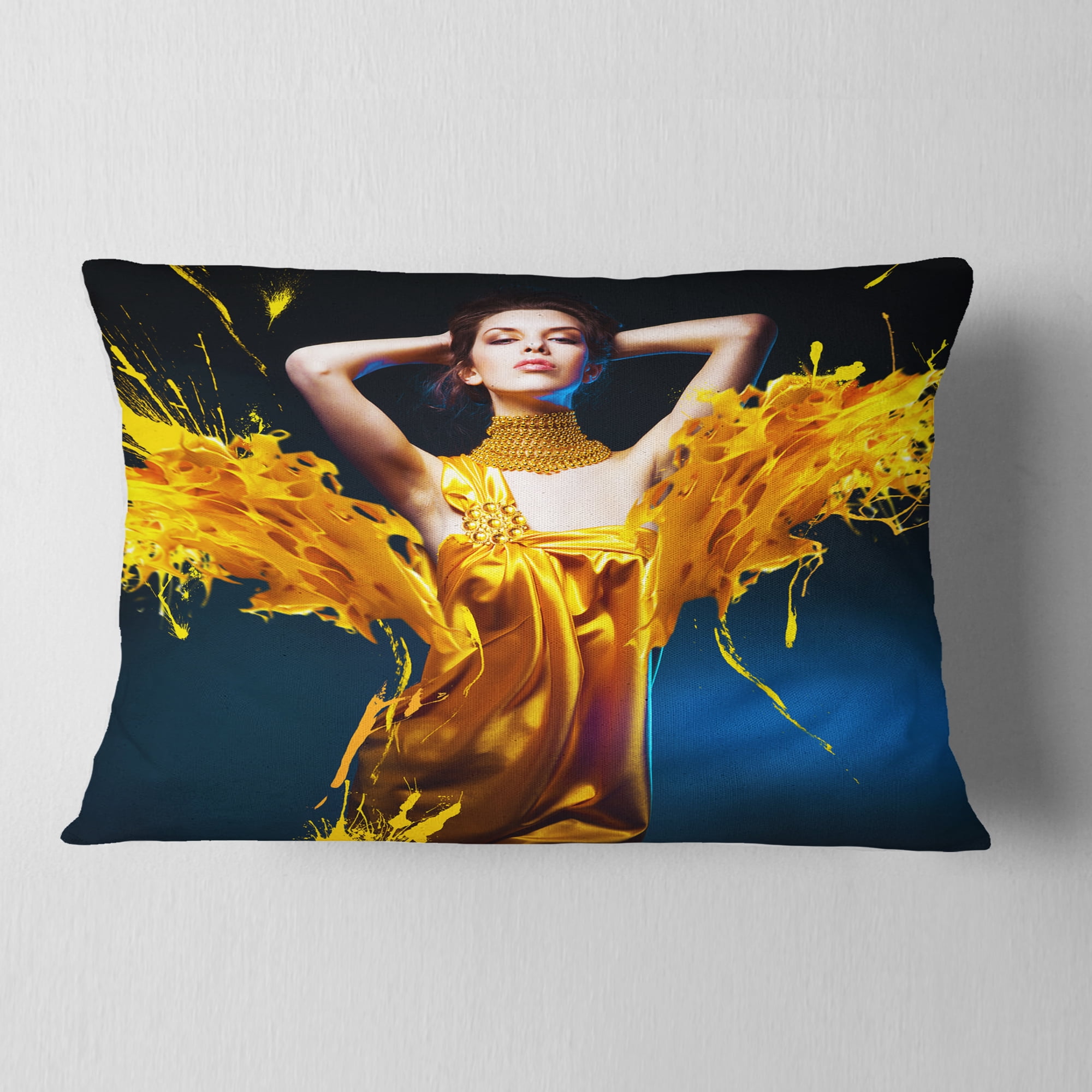 Designart Woman in Yellow with Jewelry - Portrait Throw Pillow - 12x20