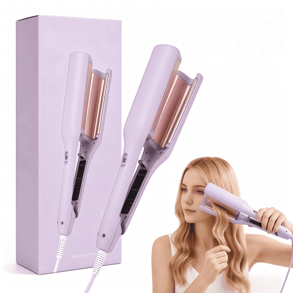 LEFINEE Automatic Hair Curler, 4 Heat Settings Rotating Curling Iron, Dual Voltage Negative Ion Hair Curler for Travel, Purple