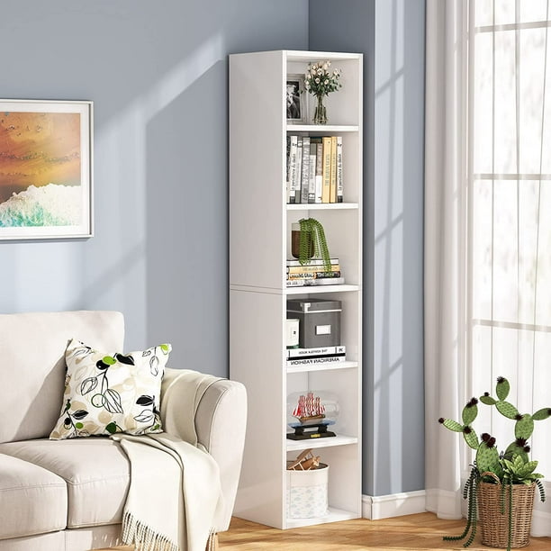 Tribesigns 70.9" Narrow Tall Bookcase, White Cube Corner Bookshelf with