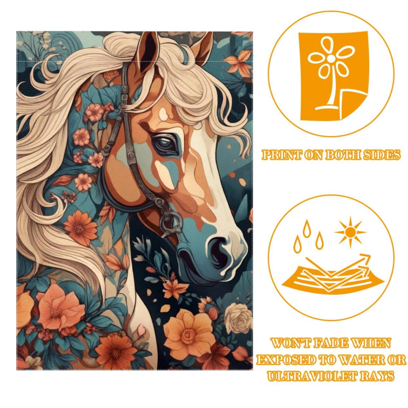 Welcome Horse Aesthetic Art Pattern Garden Flag, Vertical Double Sided Small House Flag, Yard Farmhouse Outdoor Deck Veranda Lawn Decor 28x40 Inch