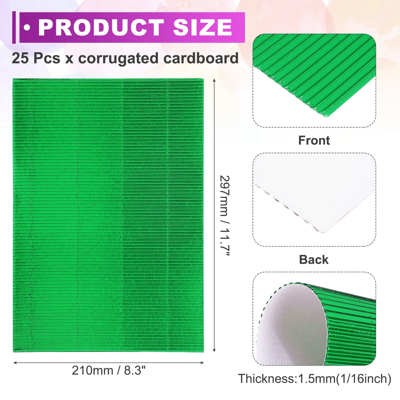 Uxcell 25 Sheets A4 Green Metallic Corrugated Cardboard Paper,8.3 inch  x 11.7 inch Shiny Corrugated Paper for DIY Art Crafts, Scrapbooking, Gift Box