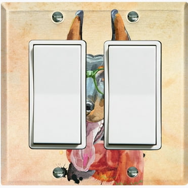 Metal Light Switch Plate Cover Cute Doberman Hipster Outfit Beige DOG022