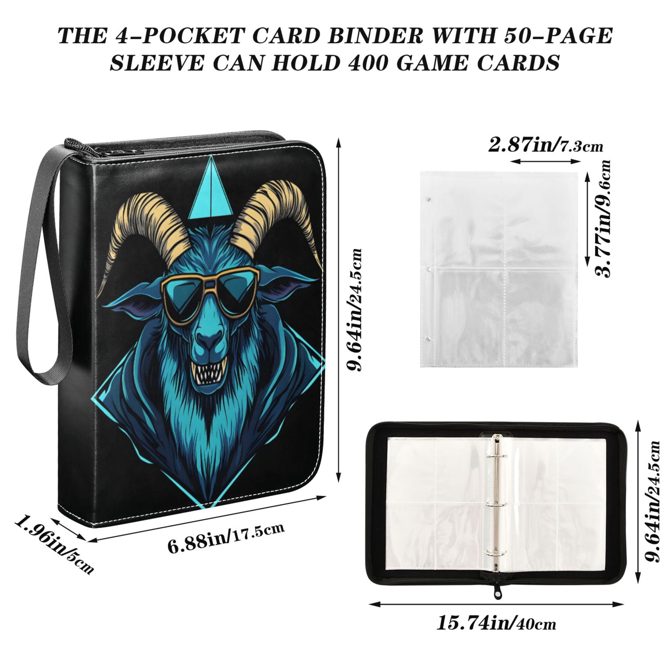 ALAZA Cool Goat Trading Card Binder 4 Pocket Cards Collection Album 400 Folder Holder