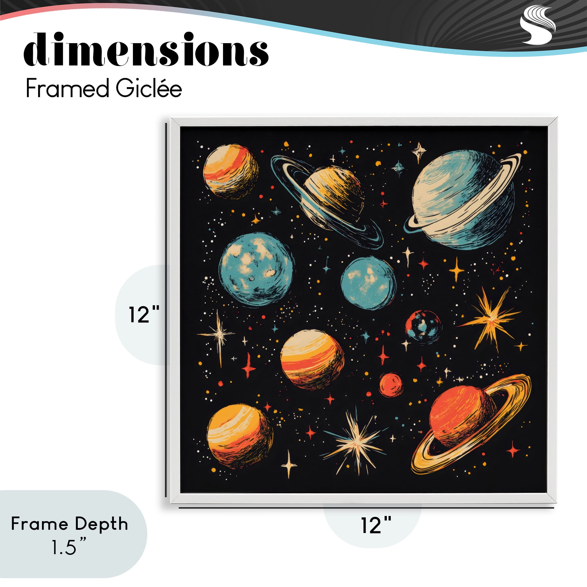 Stupell Industries Colorful Retro Planets White Framed Giclee Art, design by Creative Studio