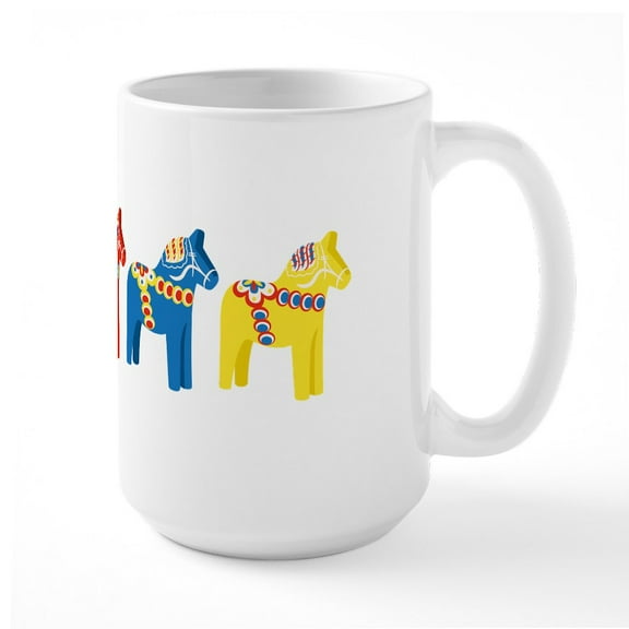 CafePress - Dala Horse Border Ceramic Mug - 15 oz Ceramic Large White Novelty Mug