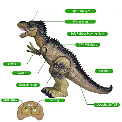 JOYIN Dinosaure Télécommandé T-Rex LED Lumineux Qui Marche Et Rugit - Jouet Réaliste Pour Enfants