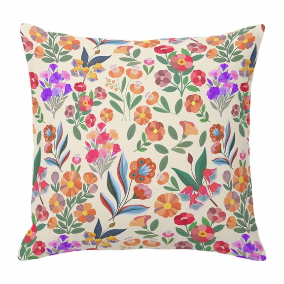 Throw Pillow Covers 16 x 16 Inch, Watercolor Floral Cotton Linen Pillows Cases, Retro Botanical Flowers Leaves Spring Beige Square Cushion Covers for Couch Sofa Bed