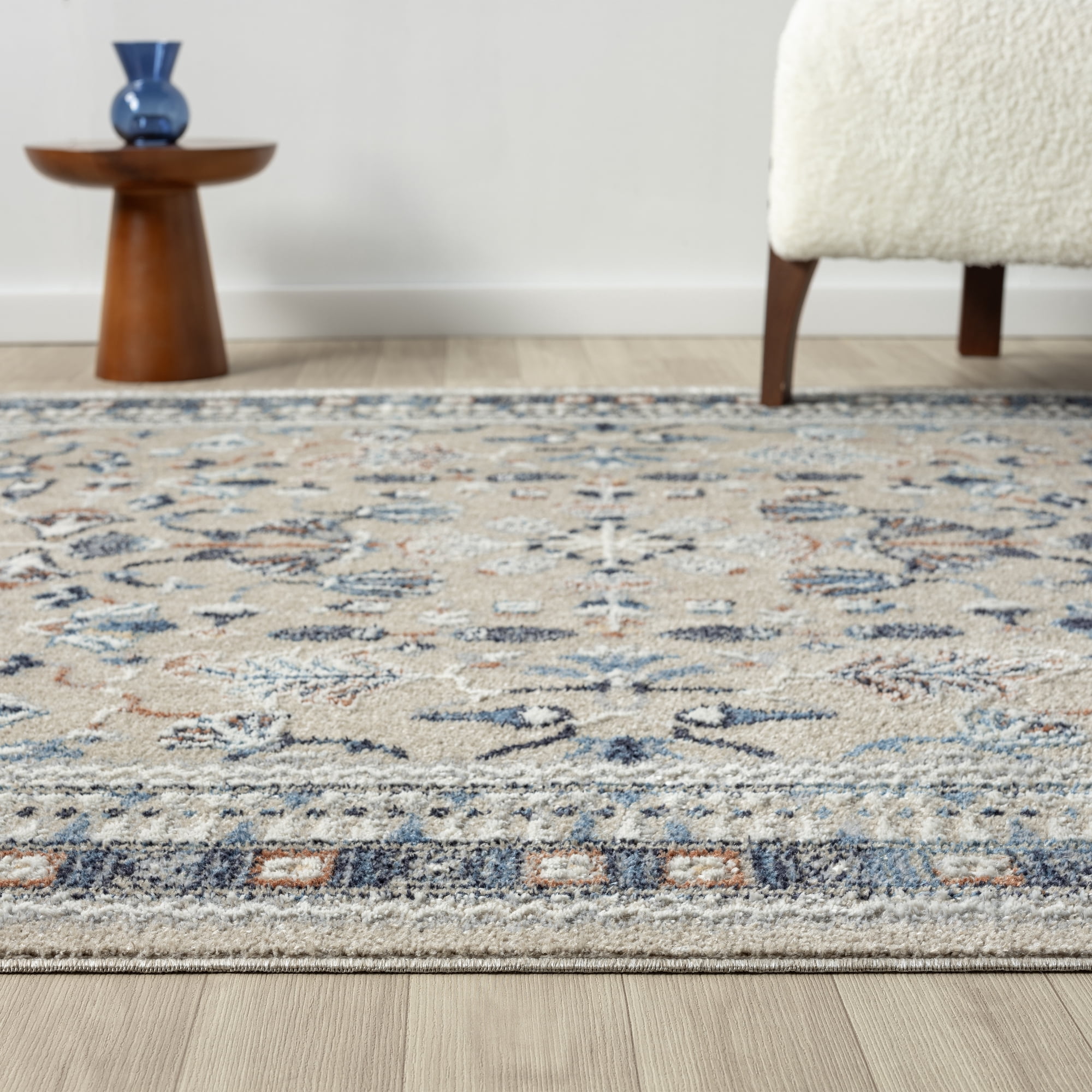 Ox Bay Wesley 5'3" x 7', Blue/Taupe Traditional Washable Indoor Area Rug by Evette Rios