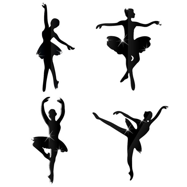 Inteprter 4Pcs Ballet Mirror Stickers Black Self-Adhesive Set Bedroom Mural Detachable Home Dancing-Room Decorations Sticker Decal Type3 NO3