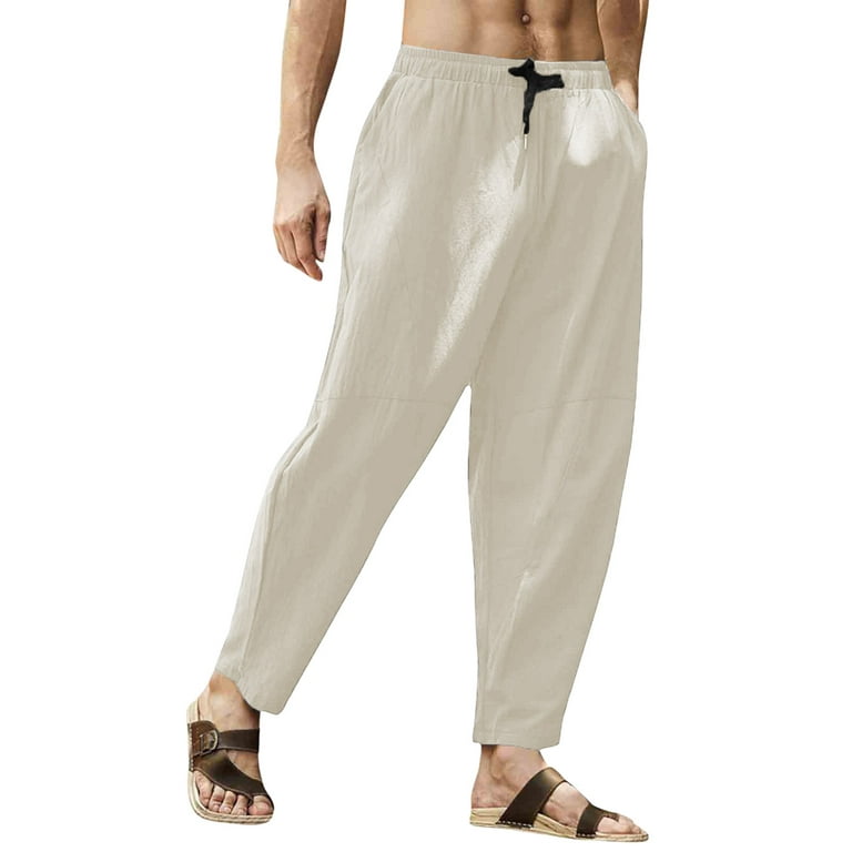 Shpwfbe Cargo Pants For Men Sweatpants For Men Men Spring And Summer Pant  Casual Solid Color Cotton Loose Trouser Beach Pant Men'S Pants Beige XL 