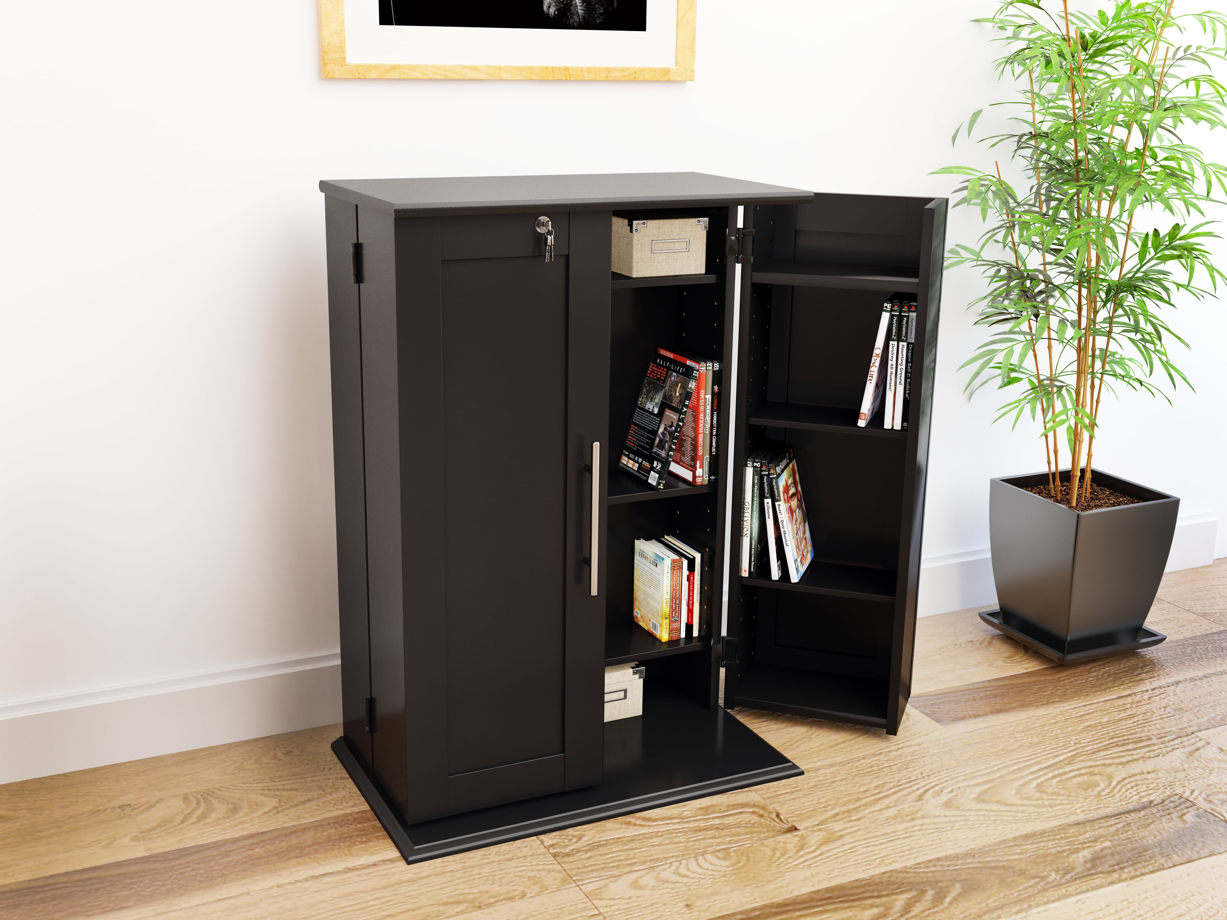 Small Deluxe Media Storage with Locking Shaker Doors