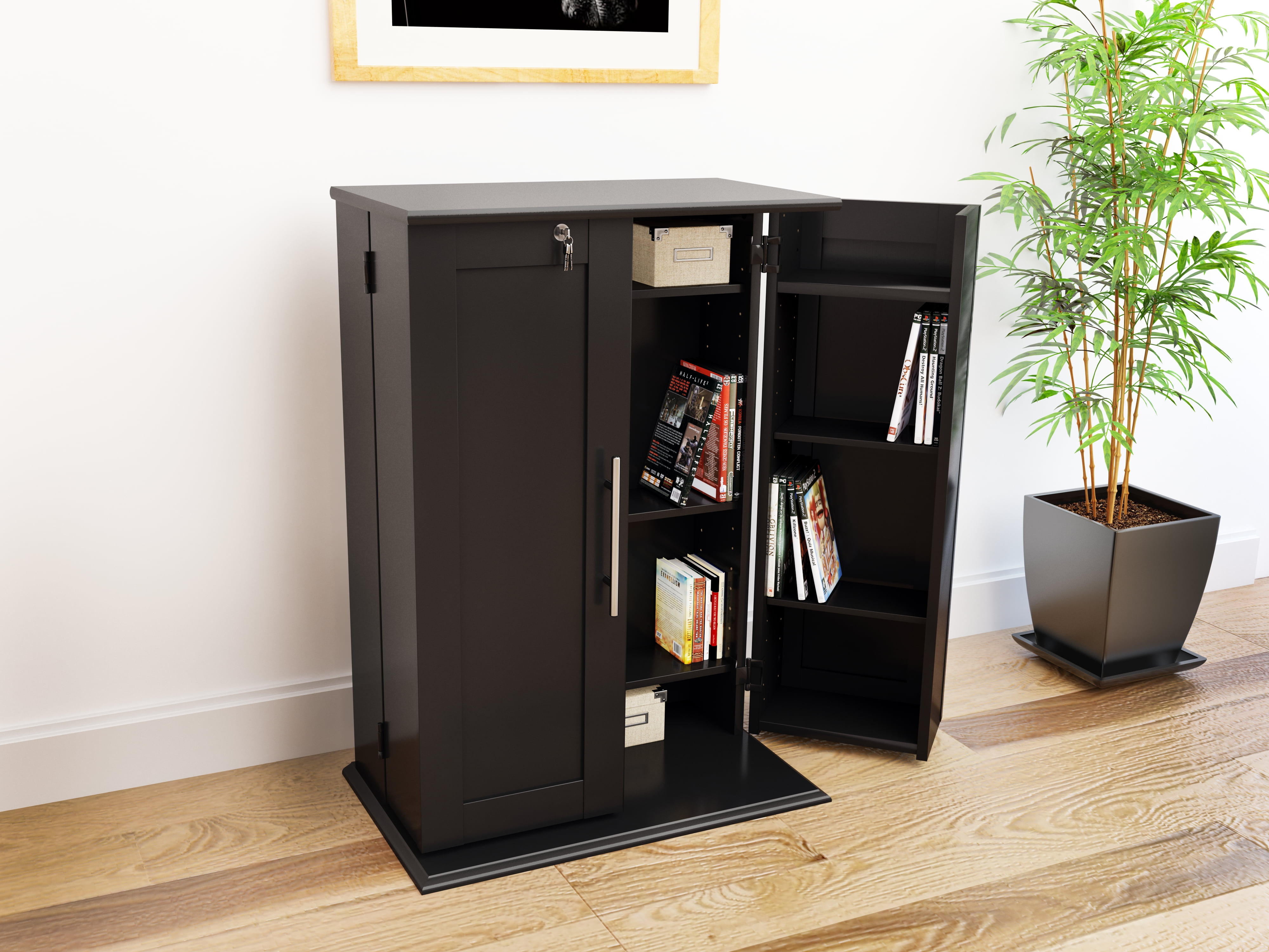Prepac Locking Media Storage Cabinet With Shaker Doors Black Walmart